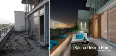 Kültéri szauna wellness terasz